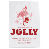 Sac Cadeau Moyen Flamant rose rose Plage tropicale Noël blanc (Devant)