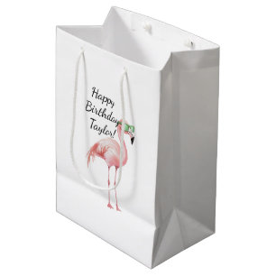 Sac Cadeau Moyen Flamant rose rose vert Anniversaire