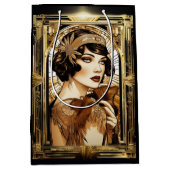 Sac Cadeau Moyen Flamme de Gatsby fille brunette 1920's thème party (Devant)