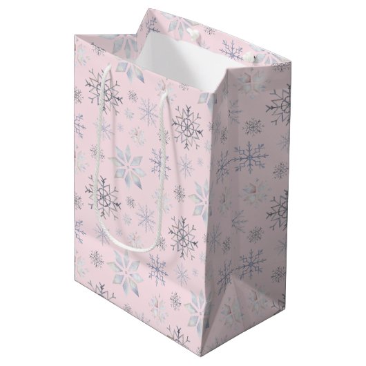 Sac Cadeau Moyen Flammes de neige d'hiver rose Noël (Devant Angle)