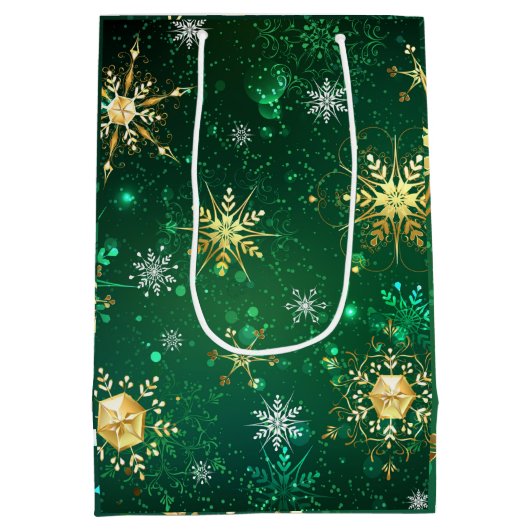 Sac Cadeau Moyen Flèches de neige vertes or Xmas Moyen Noël (Dos)