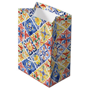 Sac Cadeau Moyen Fleur abstrait bleu rouge jaune Cinco de Mayo