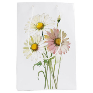Sac Cadeau Moyen Fleur aquarelle Daisy Moderne Professionnelle