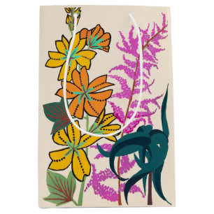 Sac Cadeau Moyen Fleur Art Déco vibrante magenta et orange