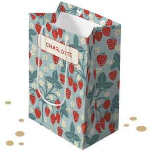 Sac Cadeau Moyen Fleur botanique personnalisée de fraise vintage