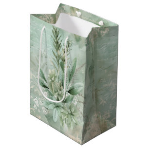 Sac Cadeau Moyen Fleur botanique verte menthe vintage (1)