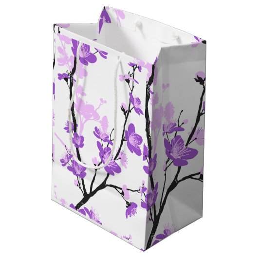 Sac Cadeau Moyen Fleur de cerisier japonaise, violet royal, fleur,  (Dos Angle)