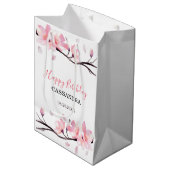 Sac Cadeau Moyen Fleur de cerisier rose clair moderne Sakura annive (Devant Angle)