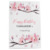 Sac Cadeau Moyen Fleur de cerisier rose clair moderne Sakura annive (Devant)