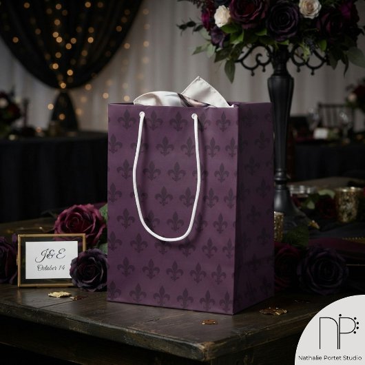 Sac Cadeau Moyen Fleur de Lis Violet Foncé