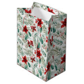 Sac Cadeau Moyen Fleur de Noël de verdure Poinsettia (Devant Angle)