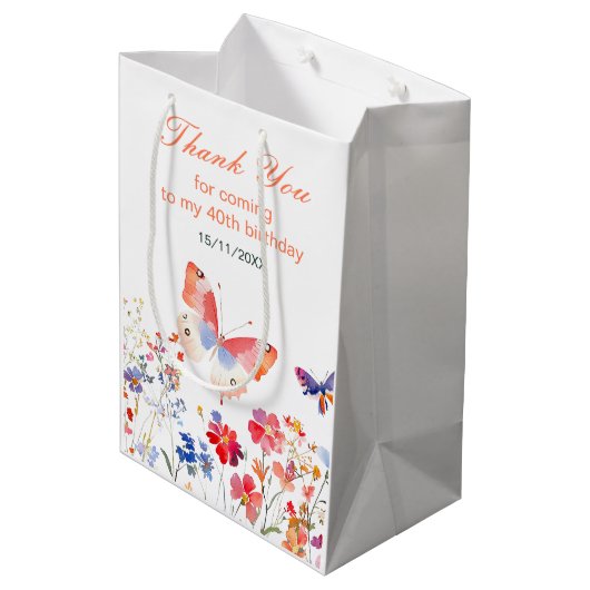 Sac Cadeau Moyen Fleur de papillon d'été Anniversaire (Dos Angle)