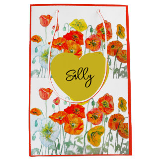 Sac Cadeau Moyen Fleur de pavot orange rouge nom de femme aquarelle