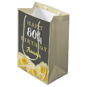 Sac Cadeau Moyen Fleur de rose jaune 80e anniversaire (Devant Angle)