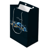 Sac Cadeau Moyen Fleur Fille Bleu Fleurs Or (Devant Angle)