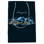 Sac Cadeau Moyen Fleur Fille Bleu Fleurs Or (Devant)