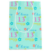 Sac Cadeau Moyen Fleur nom personnalisé âge 13e anniversaire (Devant)