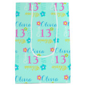 Sac Cadeau Moyen Fleur nom personnalisé âge 13e anniversaire (Dos)