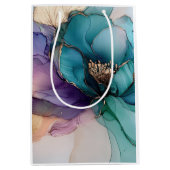 Sac Cadeau Moyen Fleur Or Bleu Aqua Pourpre (Devant)