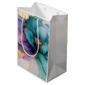 Sac Cadeau Moyen Fleur Or Bleu Aqua Pourpre (Dos Angle)