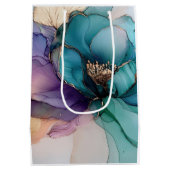 Sac Cadeau Moyen Fleur Or Bleu Aqua Violet (Dos)