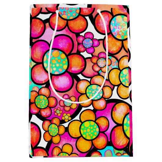 Sac Cadeau Moyen Fleur rétro funky (Devant)