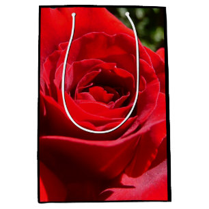 Sac Cadeau Moyen Fleur rose rouge vif Belle florale