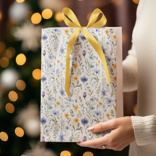 Sac Cadeau Moyen Fleur sauvage aquarelle bleu violet élégant 