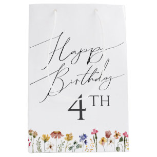 Sac Cadeau Moyen Fleur sauvage coloré Joyeux Anniversaire Avec Âge