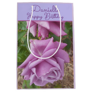 Sac Cadeau Moyen Fleur Violette Rose Nom de Fille Anniversaire
