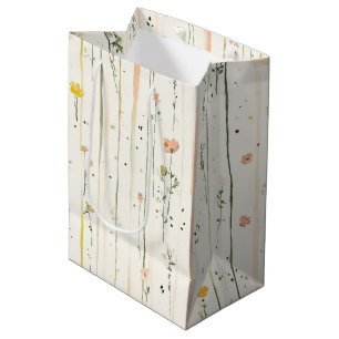 Sac Cadeau Moyen Fleurs à rayures roses et vertes Baby Shower