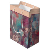 Sac Cadeau Moyen Fleurs abstraites bleues et roses bouchées moyen c (Dos Angle)