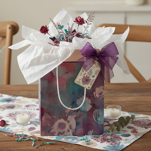 Sac Cadeau Moyen Fleurs abstraites roses et bleues délavées cadeau
