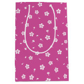 Sac Cadeau Moyen Fleurs blanches sur rose chaud (Devant)