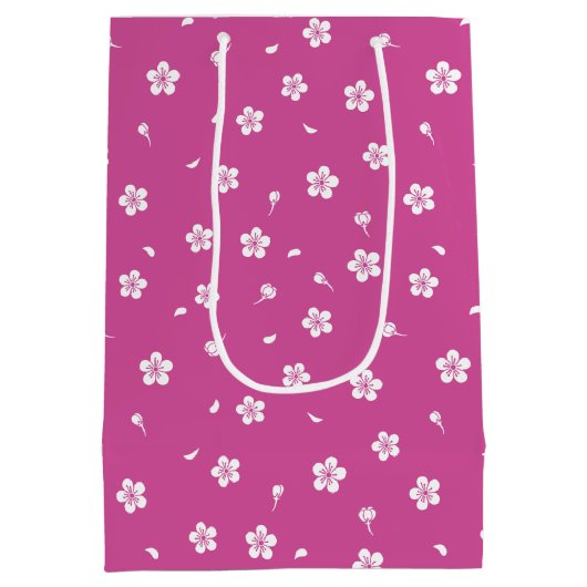 Sac Cadeau Moyen Fleurs blanches sur rose chaud (Dos)