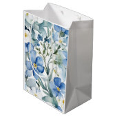 Sac Cadeau Moyen Fleurs Bleues Blancs Aquarelle Chic (Dos Angle)