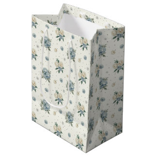 Sac Cadeau Moyen Fleurs Bleues Élégantes