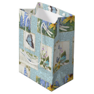 Sac Cadeau Moyen Fleurs bleues Fleurs de soleil Jardin des papillon
