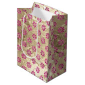 Sac Cadeau Moyen Fleurs brillantes roses d'or Champagne (Devant Angle)