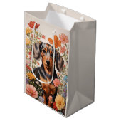 Sac Cadeau Moyen Fleurs Brown De Dachshund Et Cosmos (Devant Angle)