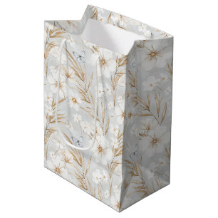 Sac Cadeau Moyen Fleurs crème blanches papillons bleus douche de ma