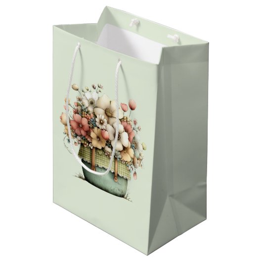 Sac Cadeau Moyen Fleurs dans un pot confortable mignon (Devant Angle)