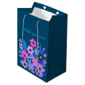 Sac Cadeau Moyen Fleurs d'aquarelle Texte personnalisé (Devant Angle)