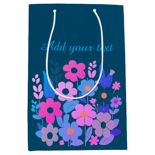 Sac Cadeau Moyen Fleurs d'aquarelle Texte personnalisé (Devant)