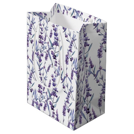 Sac Cadeau Moyen Fleurs d'aquarelle violette Lavender (Dos Angle)