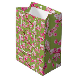 Sac Cadeau Moyen Fleurs de cerisiers exquises en Chartreuse