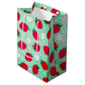 Sac Cadeau Moyen Fleurs de fraises rouges Fête d'anniversaire pour  (Devant Angle)