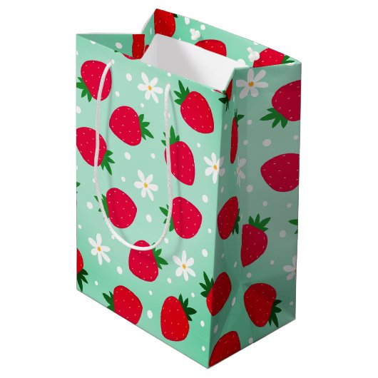 Sac Cadeau Moyen Fleurs de fraises rouges Fête d'anniversaire pour  (Dos Angle)