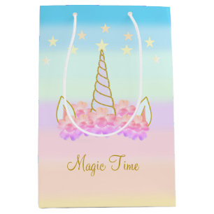 Sac Cadeau Moyen Fleurs de licorne & Étoiles