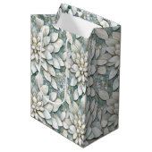 Sac Cadeau Moyen Fleurs de Lotus Blanches Mariage Bleu (Devant Angle)